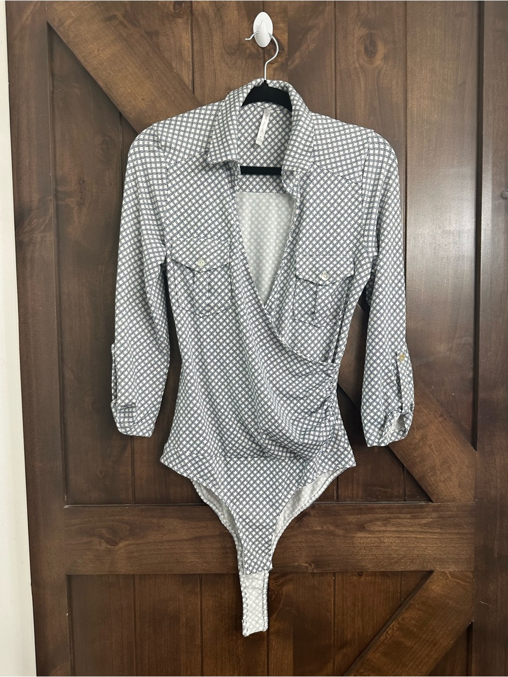 DNA couture Gray Printed Wrap-Front Bodysuit
